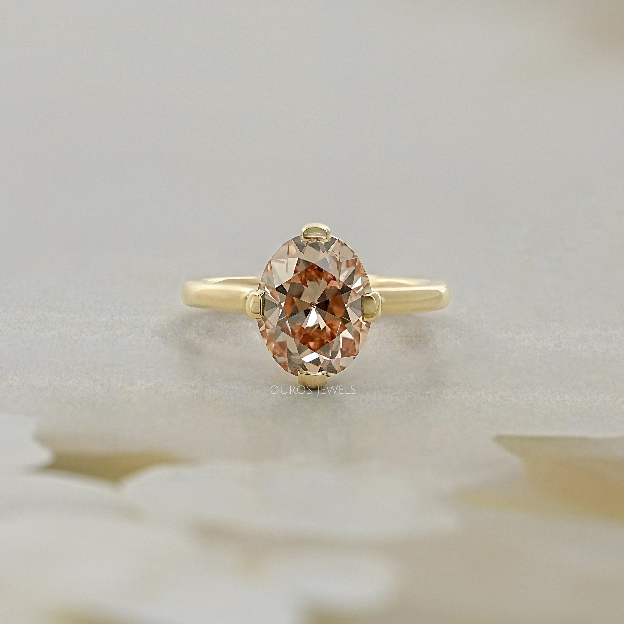 Champagne Old Mine Oval Cut Solitaire Ring Ring