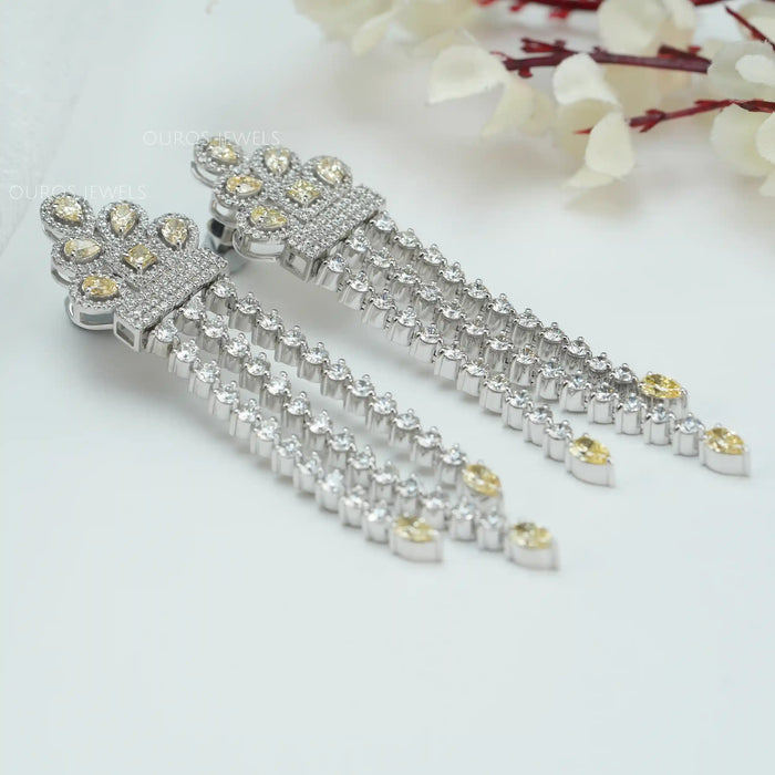 side view of multi shaped lab created diamonds crystal chandelier earrings