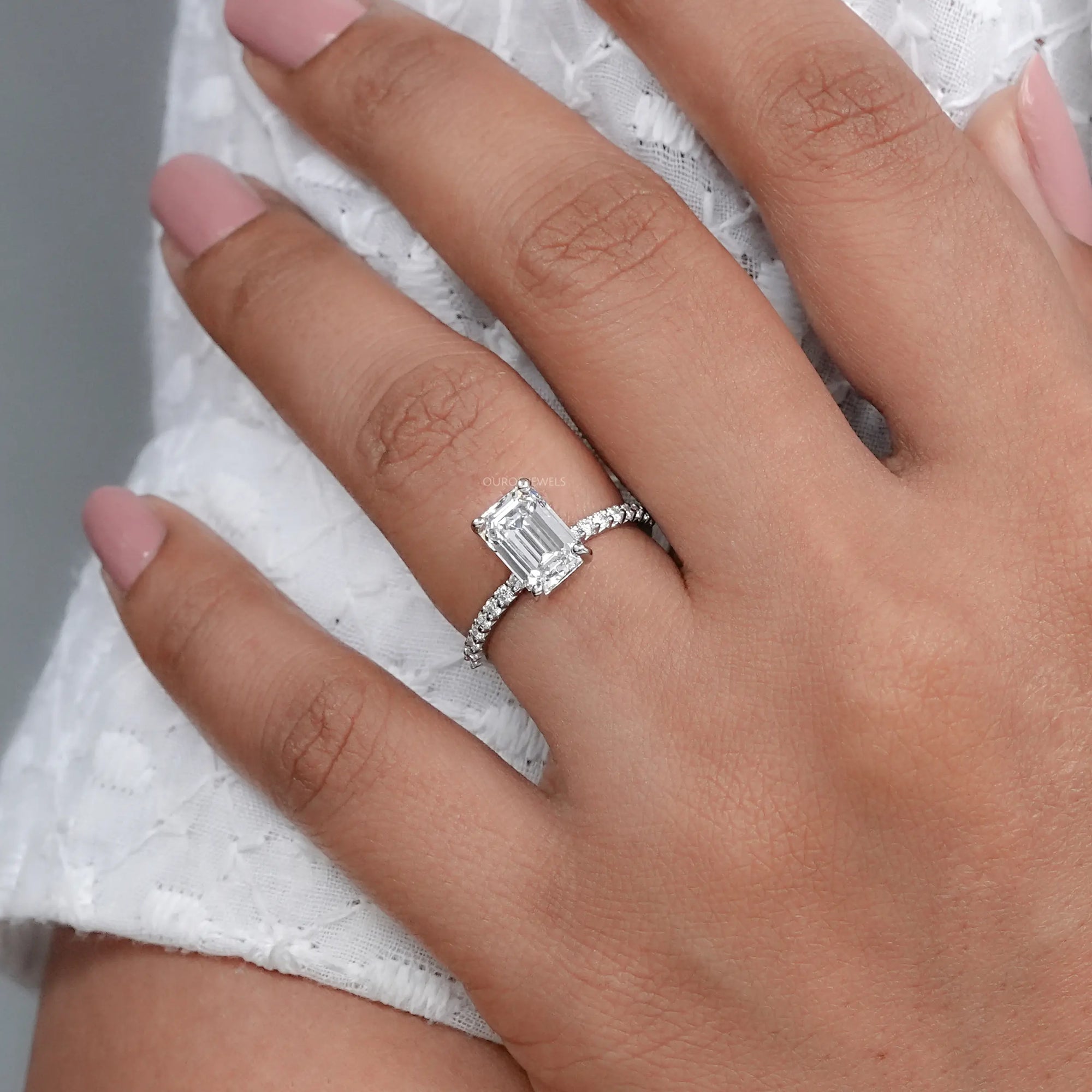 IGI Certified Emerald Cut Diamond Solitaire Accent Ring Rings