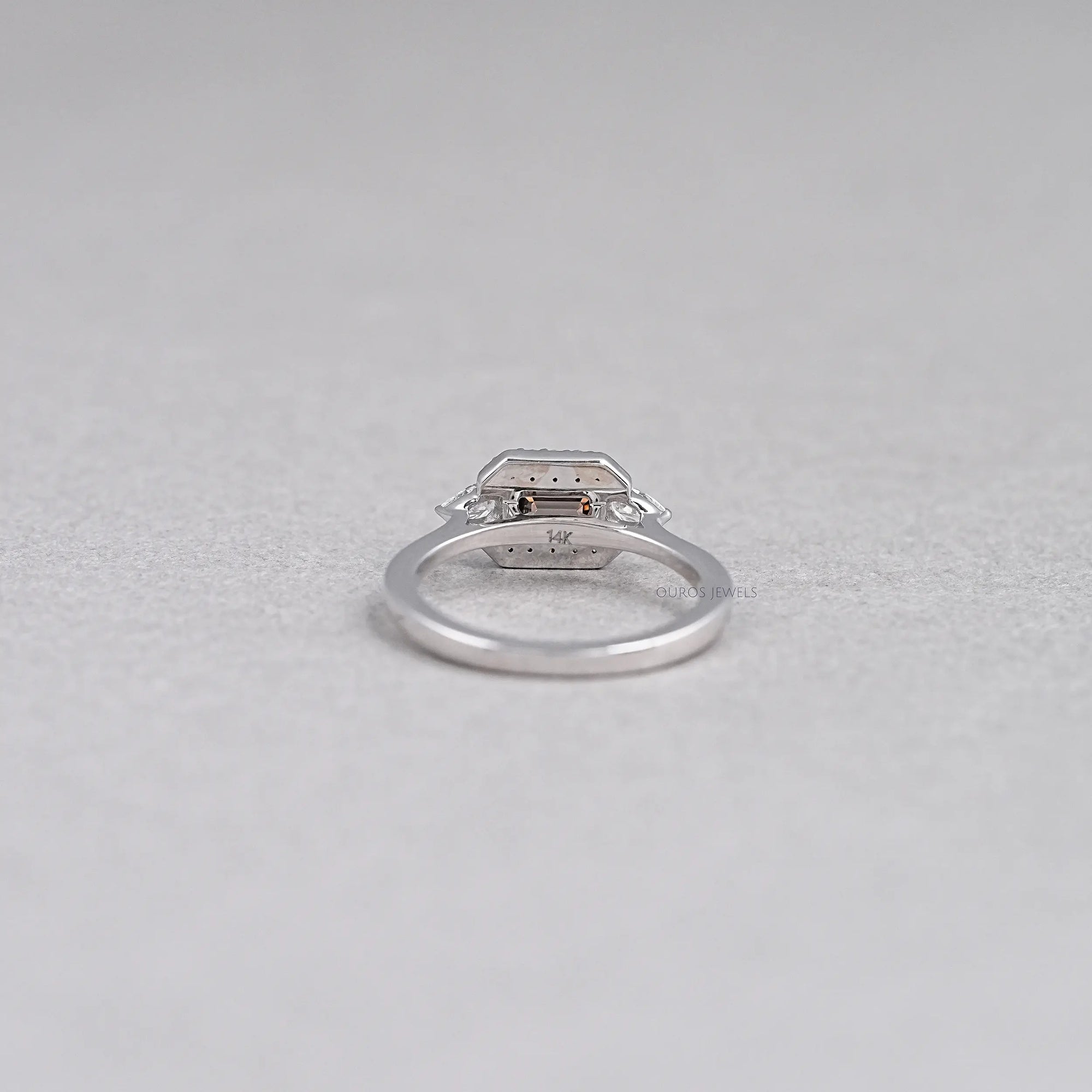 Champagne Emerald Shape Three Stone Engagement Ring Rings