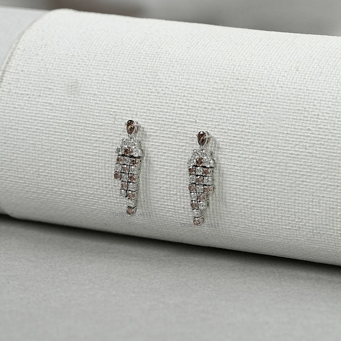 Pear Brown Diamond Dangle Earrings