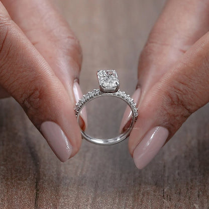 Radiant Cut Solitaire Accent Bridal Ring Set Rings