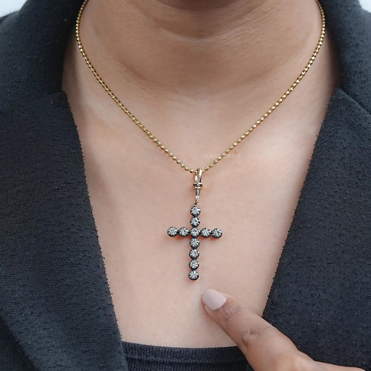 Old European Round Cut Lab Diamond Cross Pendant Necklaces