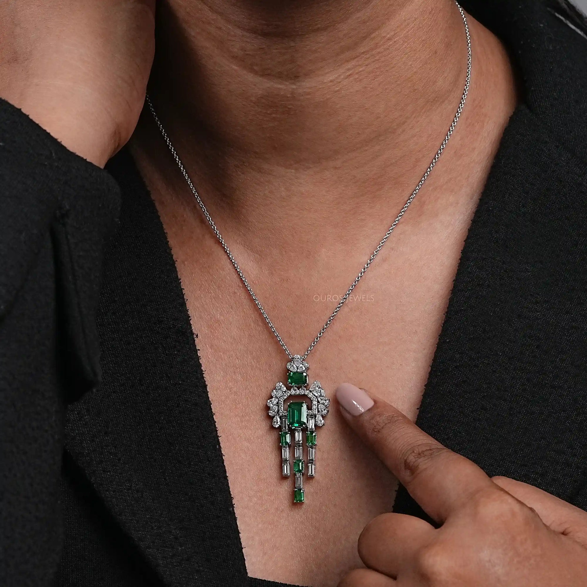 Cluster Diamond And Gemstone Pendant Necklaces