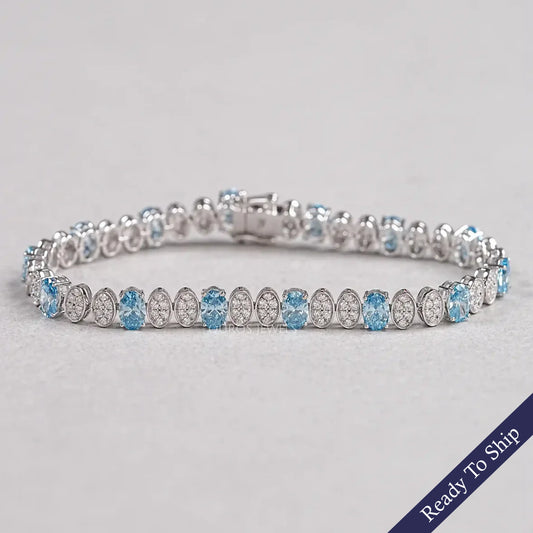 Blue Oval Diamond And Round Diamond Tennis Bracelet Bracelet