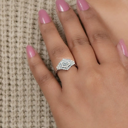 Fancy Blue Round Cut Cluster Lab Diamond Engagement Ring Rings