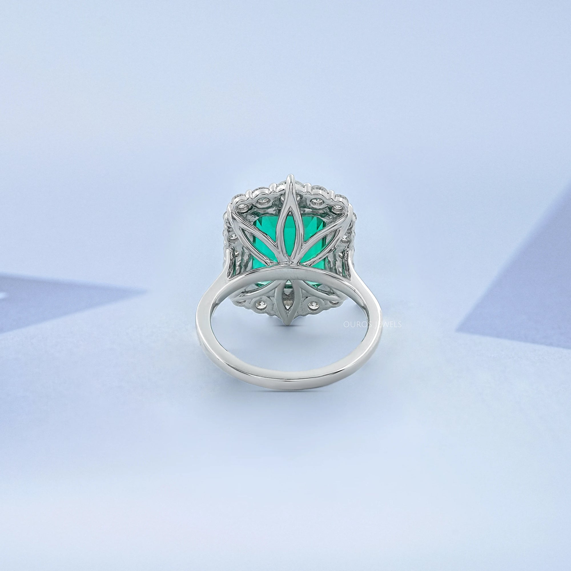 Green Emerald Gemstone Halo Engagement Ring