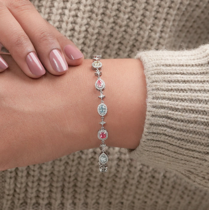 Multi Shape Color Diamond Halo Link Bracelet