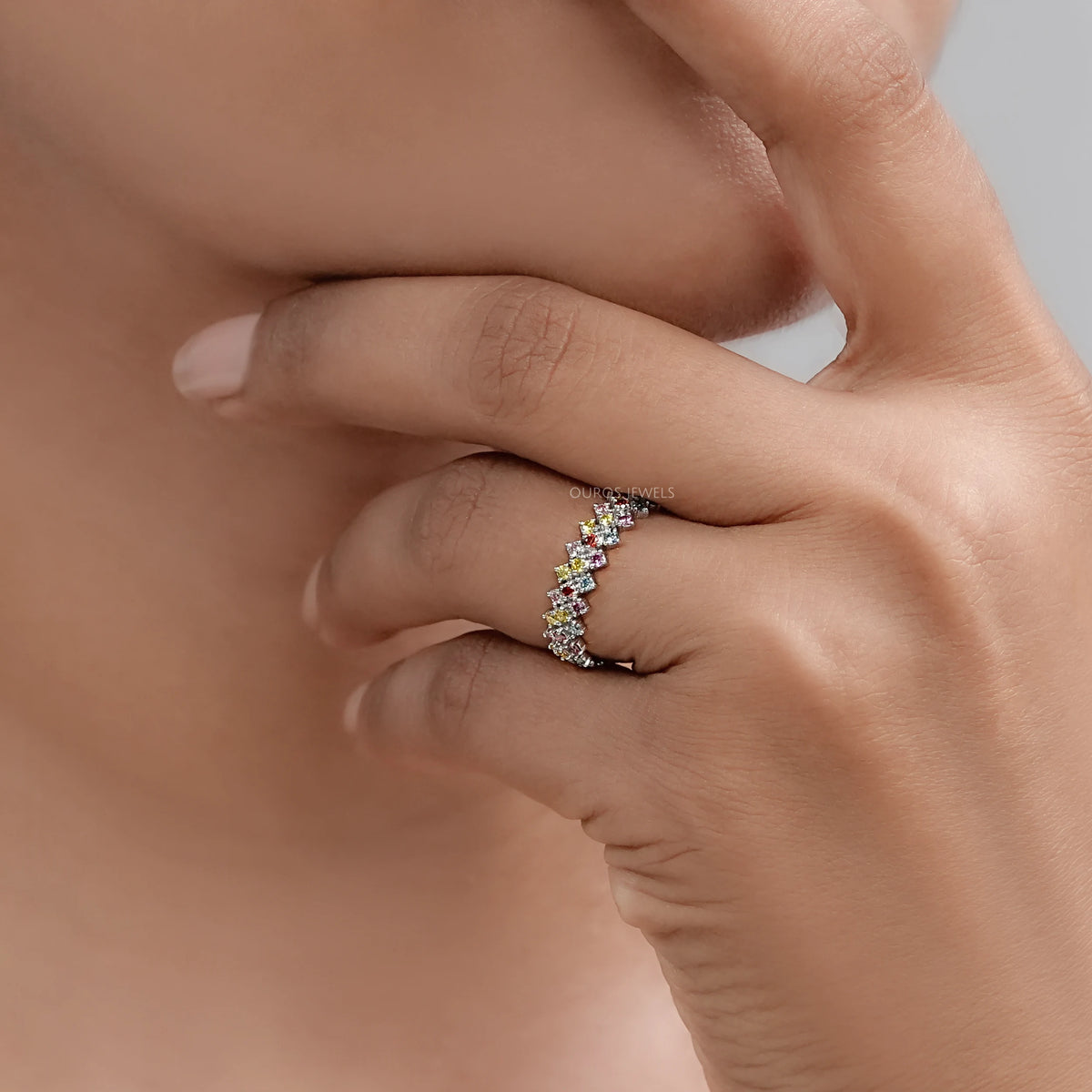 Fancy Color Round Cut Half Wedding Band