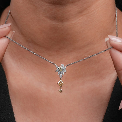 Cluster Diamond Yellow Asscher Cut Pendant Necklaces