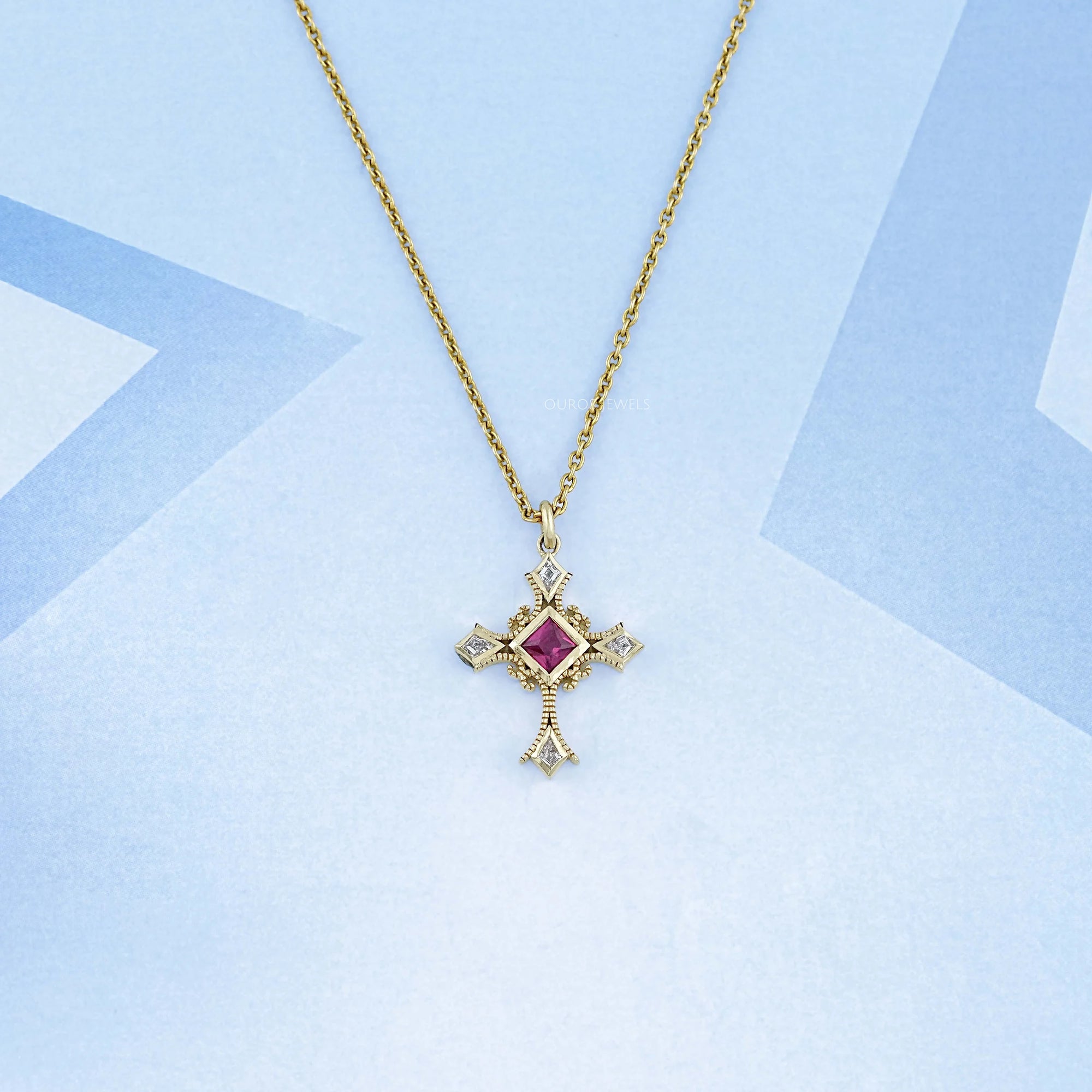Ruby Princess Gemstone Criss Cross Pendant Necklaces