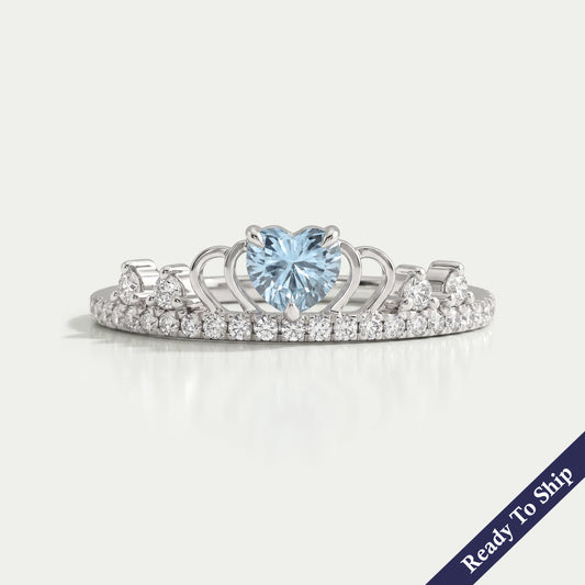 Blue Heart Diamond Crown Style Ring