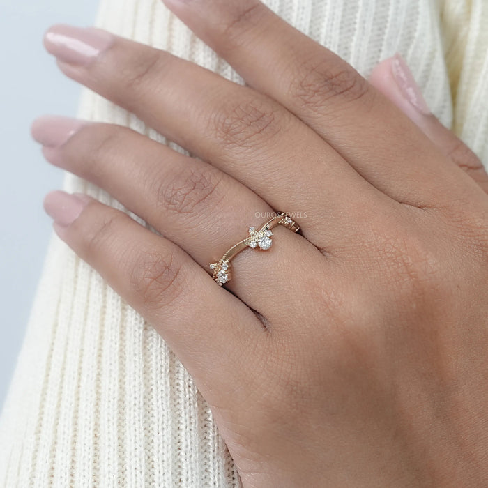 Crown Style Round Cut Lab Diamond Chevron Band