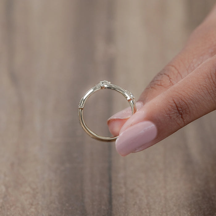 Crown Style Round Cut Lab Diamond Chevron Band