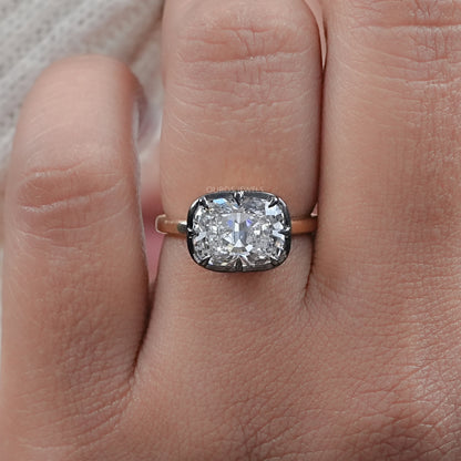 East West Cushion Diamond Black Coating Solitaire Ring