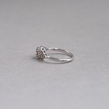 Fancy Cushion Cut Halo Champagne Diamond Ring Rings