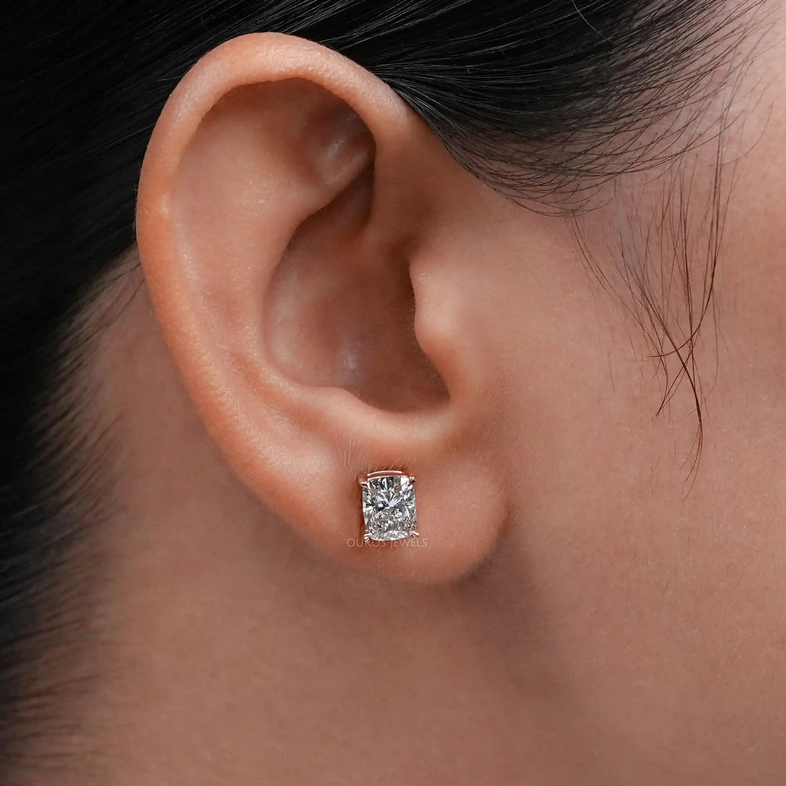 Elongated Cushion Cut Lab Grown Studs Earring