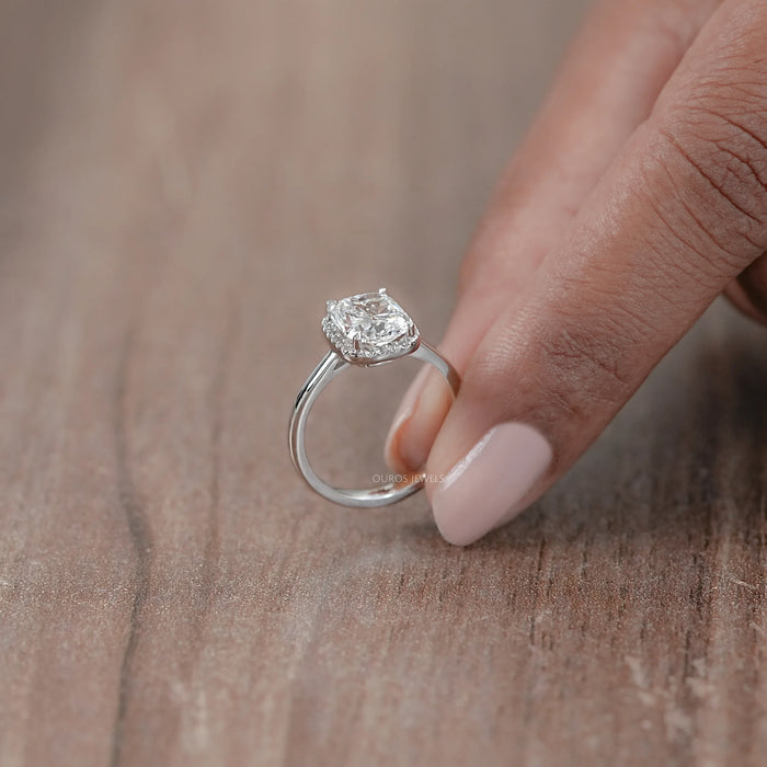 Cushion Cut Lab Diamond Halo Engagement Ring
