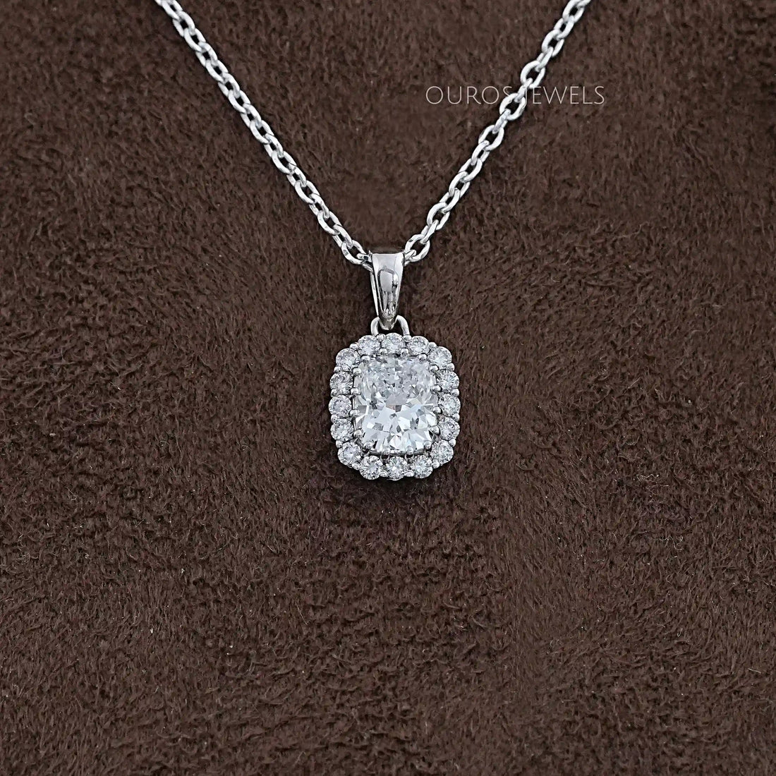 Cushion Cut Lab Diamond Halo Pendant Necklaces