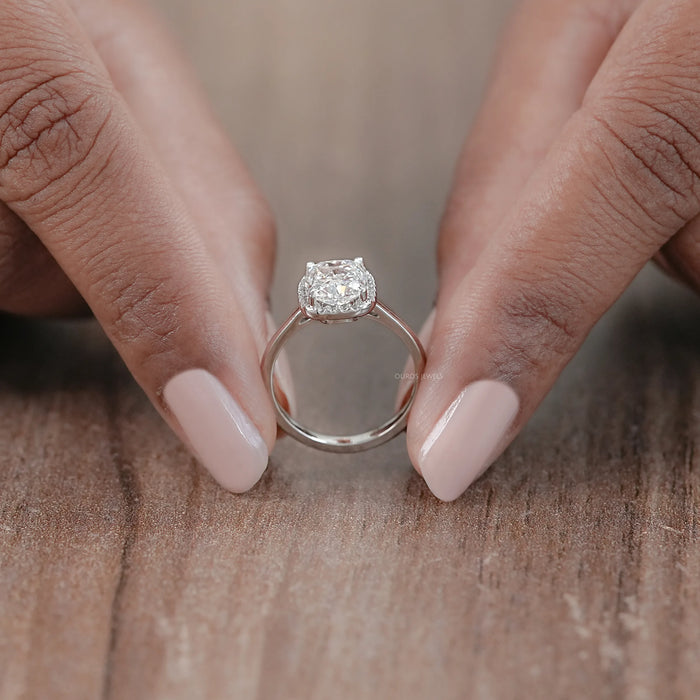 Cushion Cut Lab Diamond Halo Engagement Ring