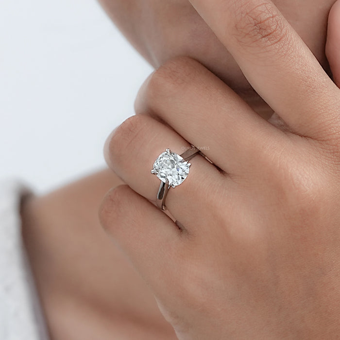 Old Mine Cushion Lab Diamond Solitaire Engagement Ring