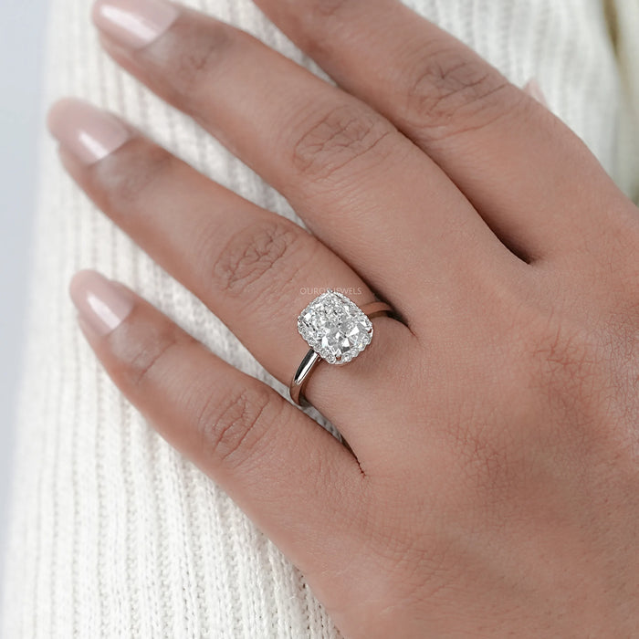 Cushion Cut Lab Diamond Halo Engagement Ring