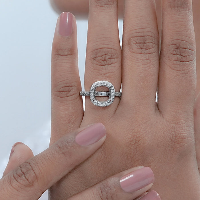 Cushion Shape Halo With Accent Semi-Mount Ring 