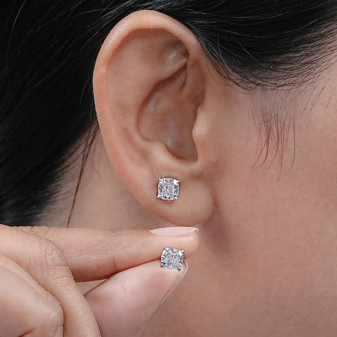 Square Cushion Cut Lab Diamond Solitaire Stud Earrings