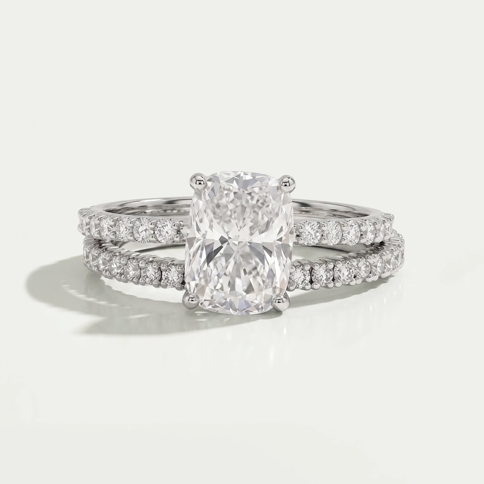 Elongated Cushion Cut Solitaire Accent Bridal Ring Set Rings