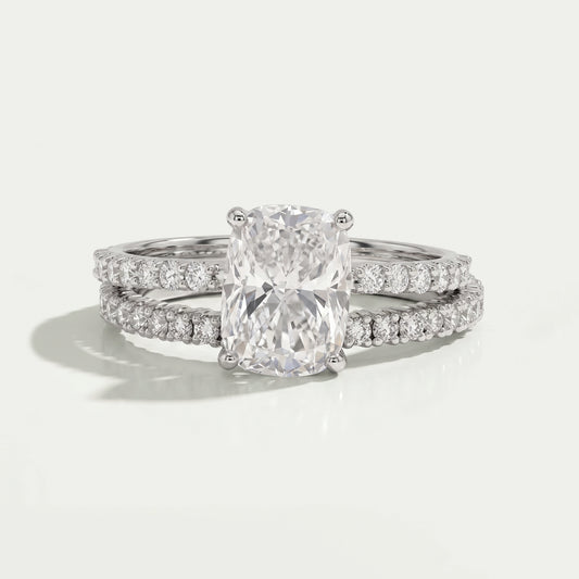 Elongated Cushion Cut Solitaire Accent Bridal Ring Set Rings
