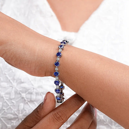 Sapphire Cushion Cut Lab Grown Gemstone Bracelet Bracelet