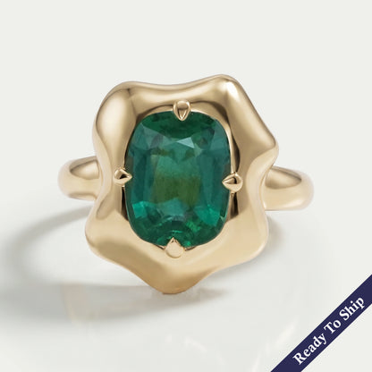 Green Cushion Gemstone Solitaire Engagement Ring
