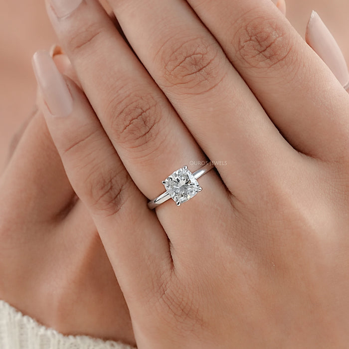 Hidden Halo Cushion Cut Diamond Solitaire Ring