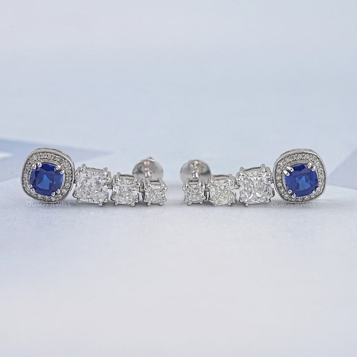 Cushion Cut Gemstone And Diamond Drop Dangle Earrings 