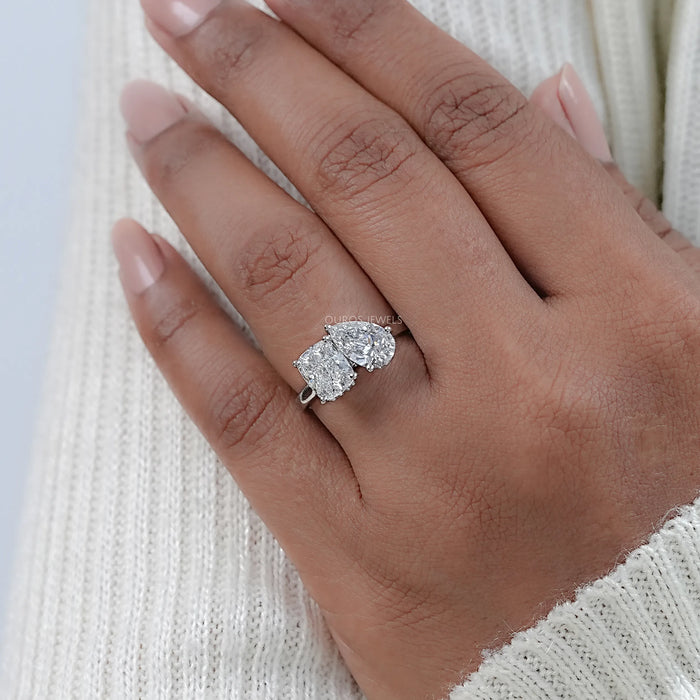 Pear And Cushion Cut Lab Diamond Toi Moi With Hidden Halo Ring