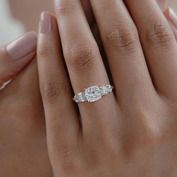 Five Stone Cushion Lab Grown Diamond Engagement Ring