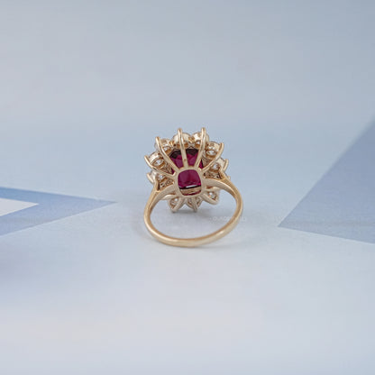 Ruby Elongated Cushion Gemstone Halo Diamond Ring