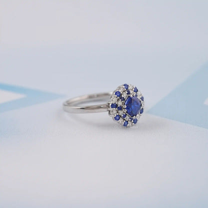 Cushion Sapphire Double Halo Engagement Ring