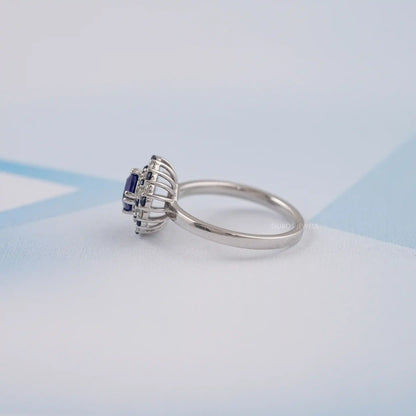 Cushion Sapphire Double Halo Engagement Ring