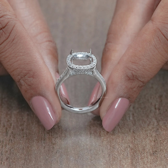 Cushion Shape Halo With Accent Semi-Mount Ring 