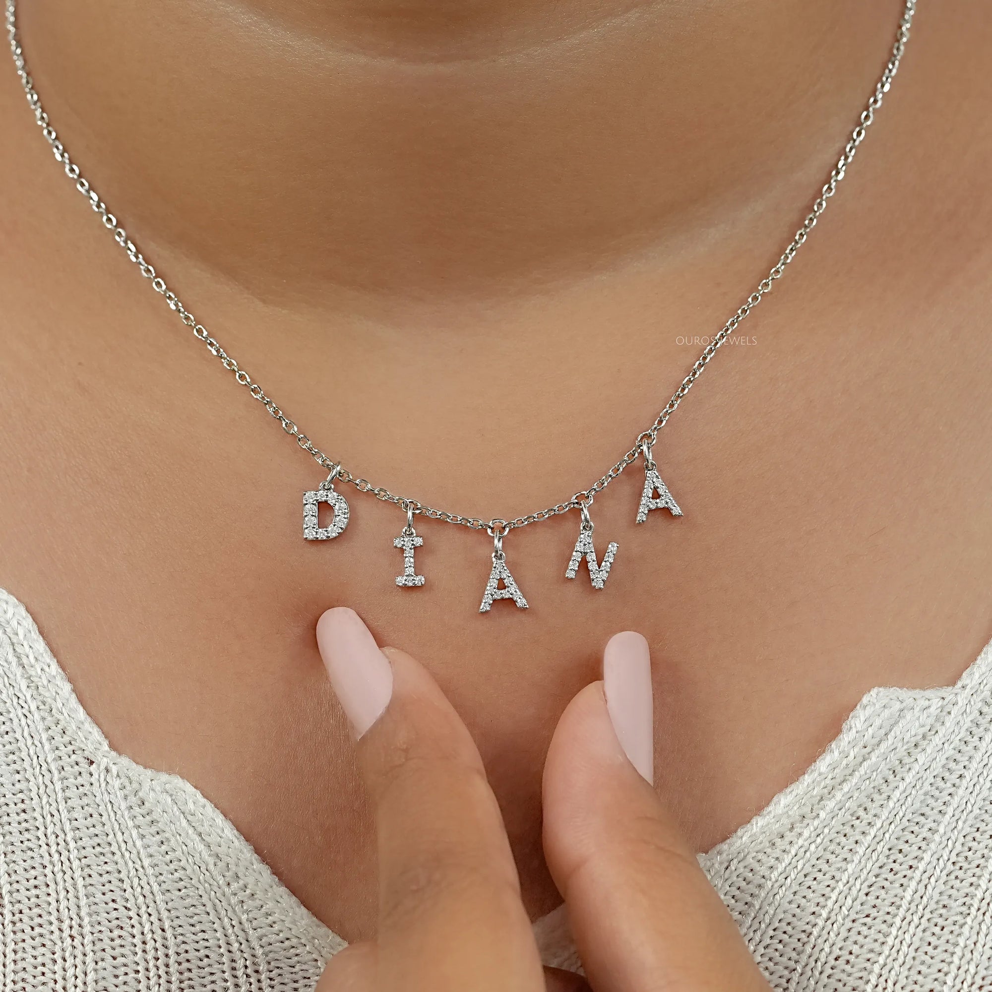 DIANA Letter Round Cut Customize Pendant Necklace