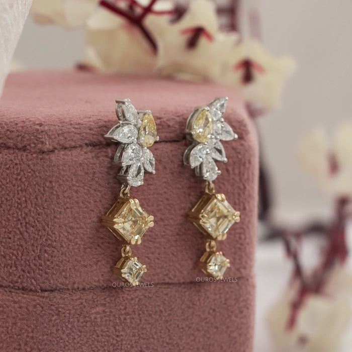 Yellow Asscher And Pear Lab Diamond Drop Earrings