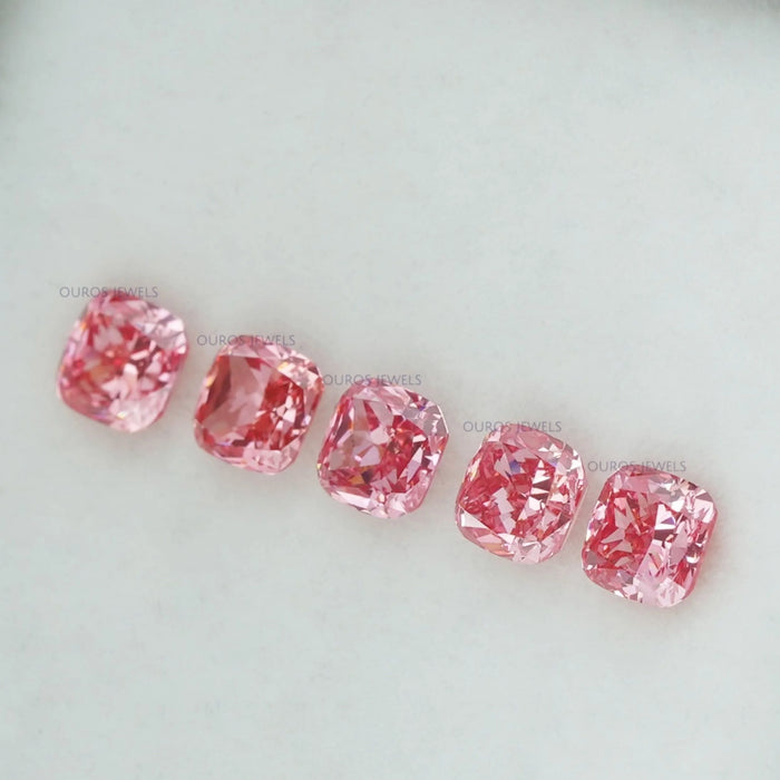 side view of 0.42ct loose pink cushion cut laboratory grown diamonds