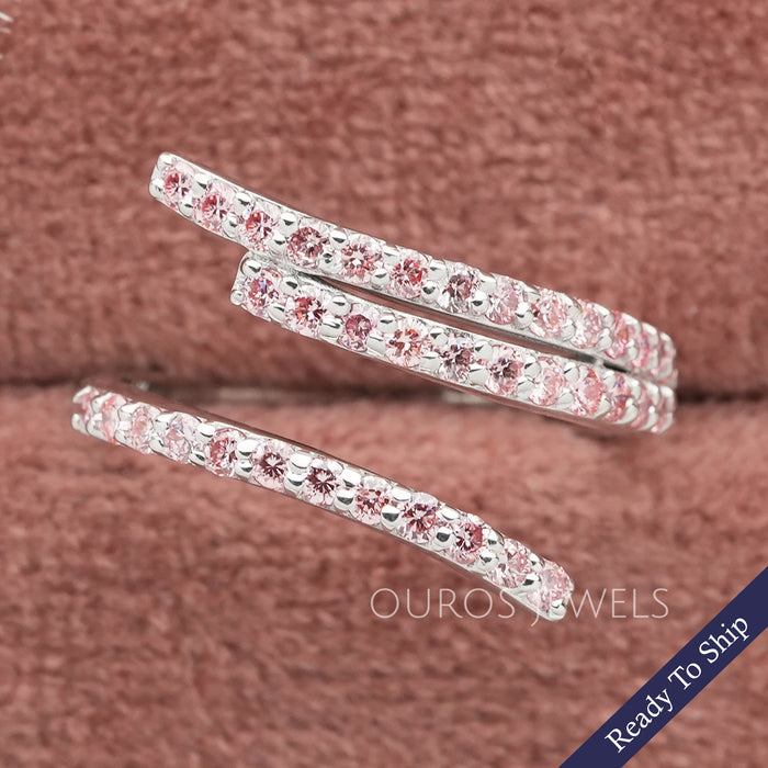 Pink Round Cut Lab Grown Bypass Wedding  Ring