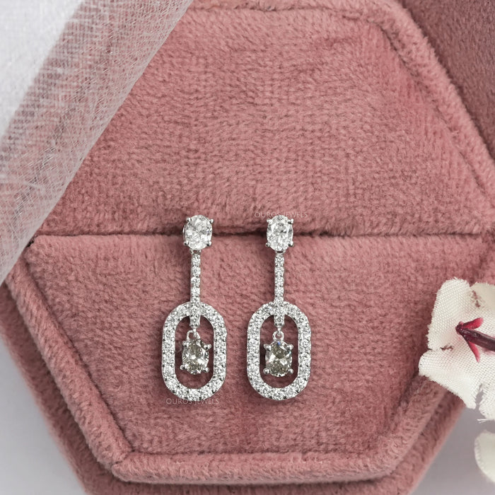 Olive Oval Lab Diamond Halo Drop Earrings