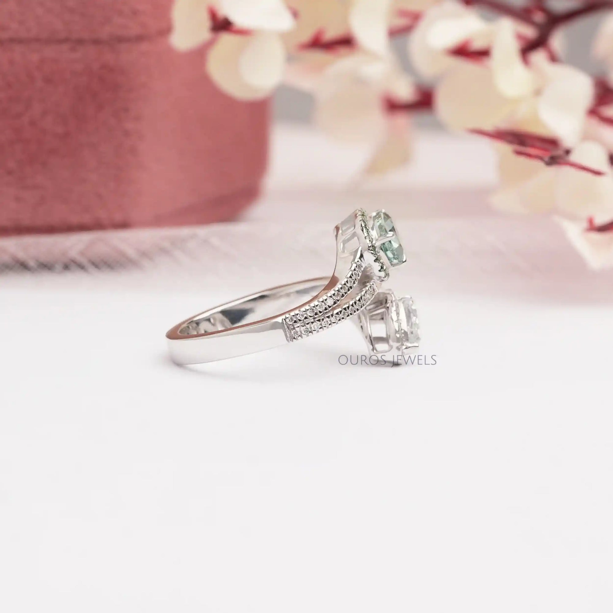 Two Stone Pear Cut Lab Diamond Bypass Ring Ring