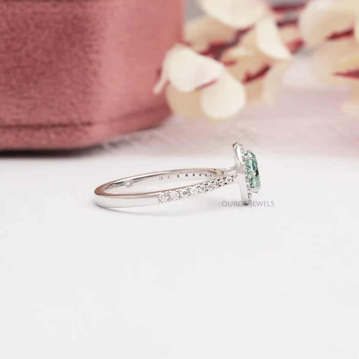 Fancy Vivid Green Oval Cut Lab Diamond Halo Accent Ring