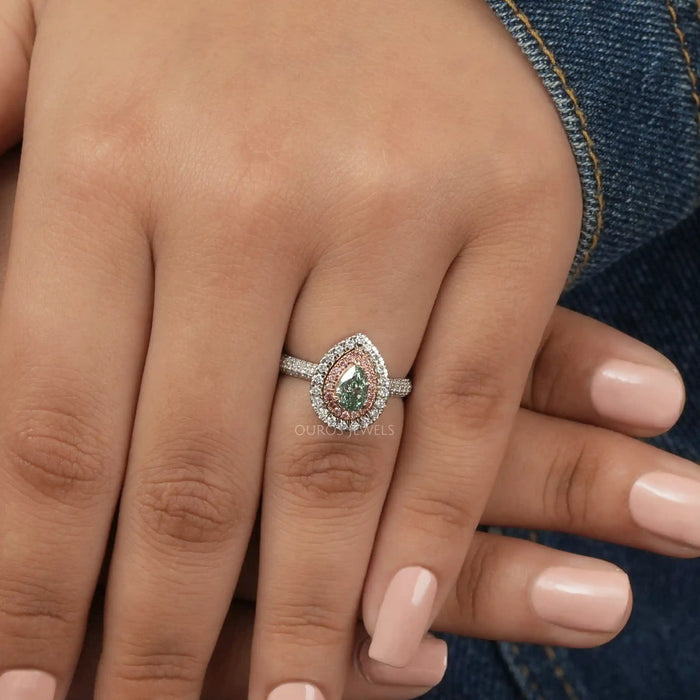Fancy Vivid Green Pear Cut Lab Diamond Halo Ring