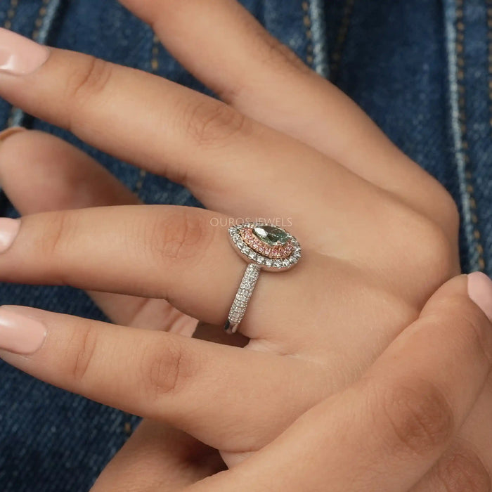 Fancy Vivid Green Pear Cut Lab Diamond Halo Ring
