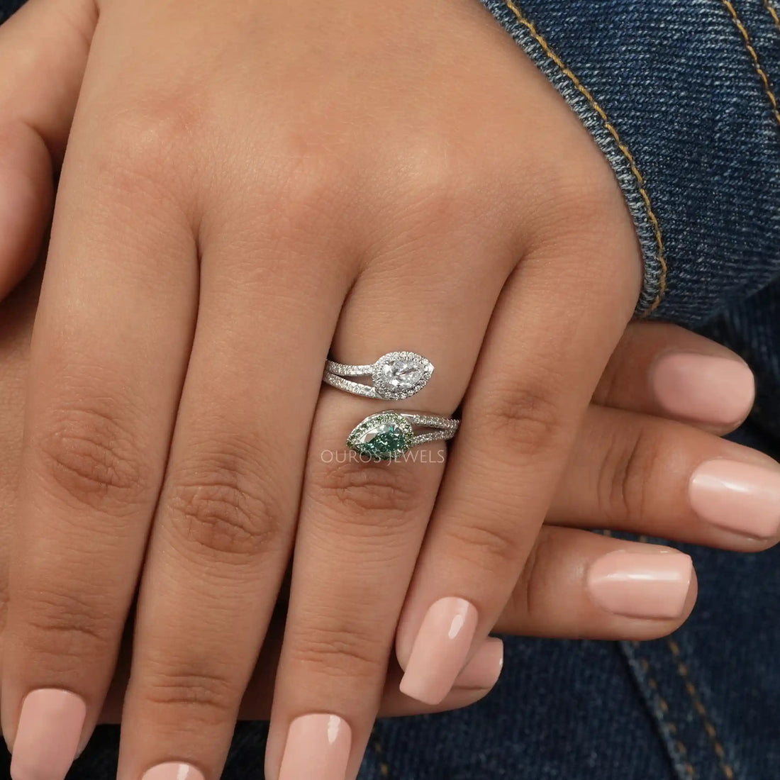 Two Stone Pear Cut Lab Diamond Bypass Ring Ring